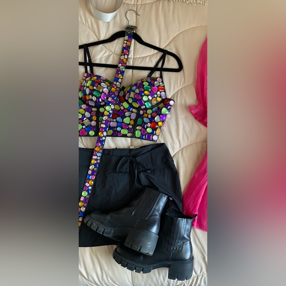 Taylor Swift Black Embellished Bustier Crop Top
